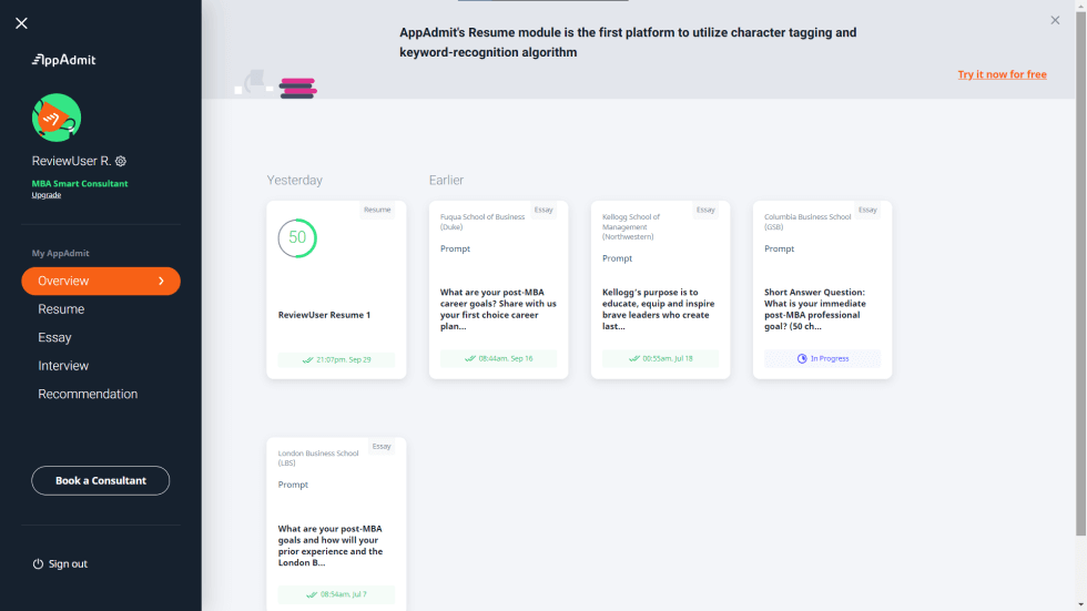 AppAdmits resume module