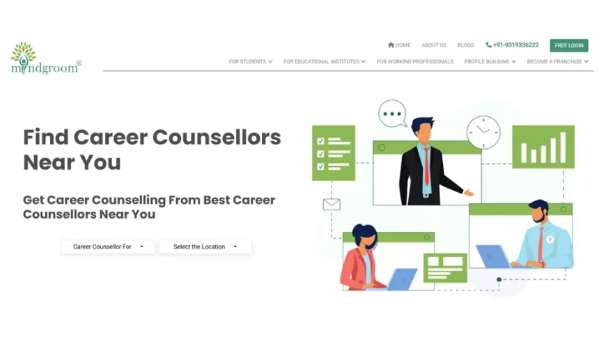 Mindgroom interface to find a career counsellor near me by location