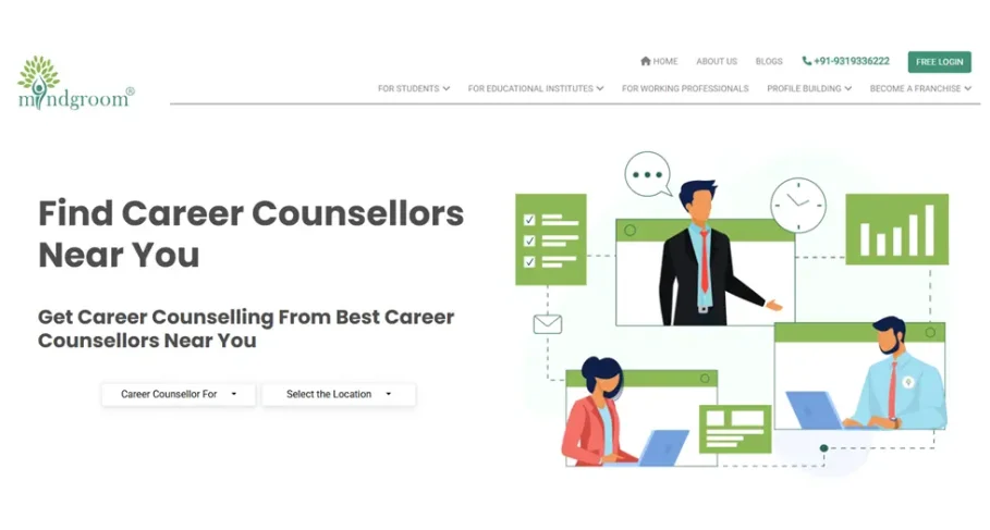 Mindgroom interface to find a career counsellor near me by location