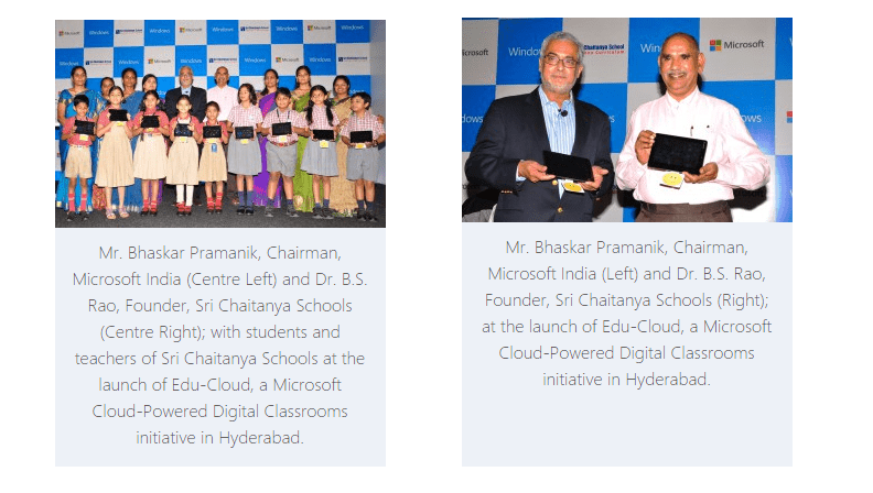 Sri Chaitanya Schools Adopts Microsoft India's Edu-Cloud for its Teachers and Students